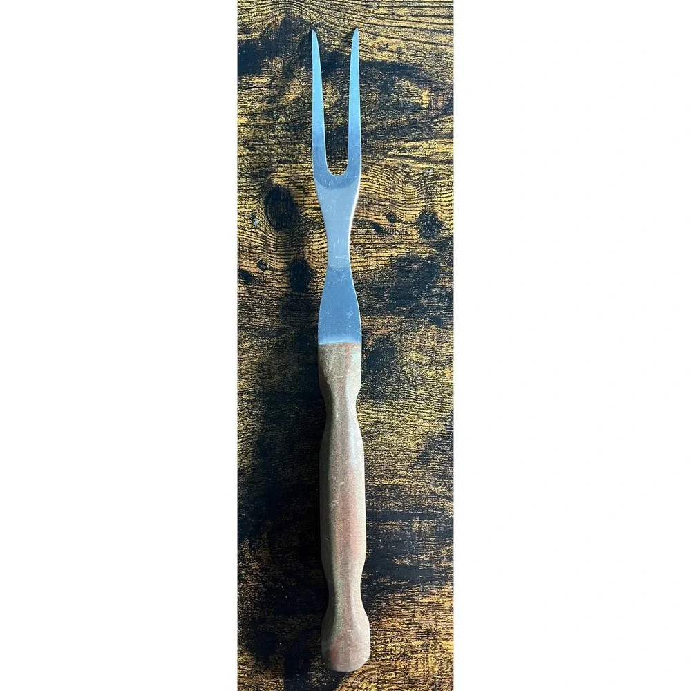 Vintage Cutco No 27 Carving Turning Serving Fork with Brown Wood Handle USA Made